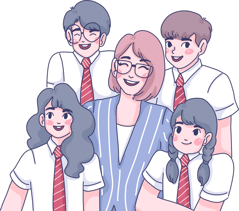 Students And Teacher Smiing